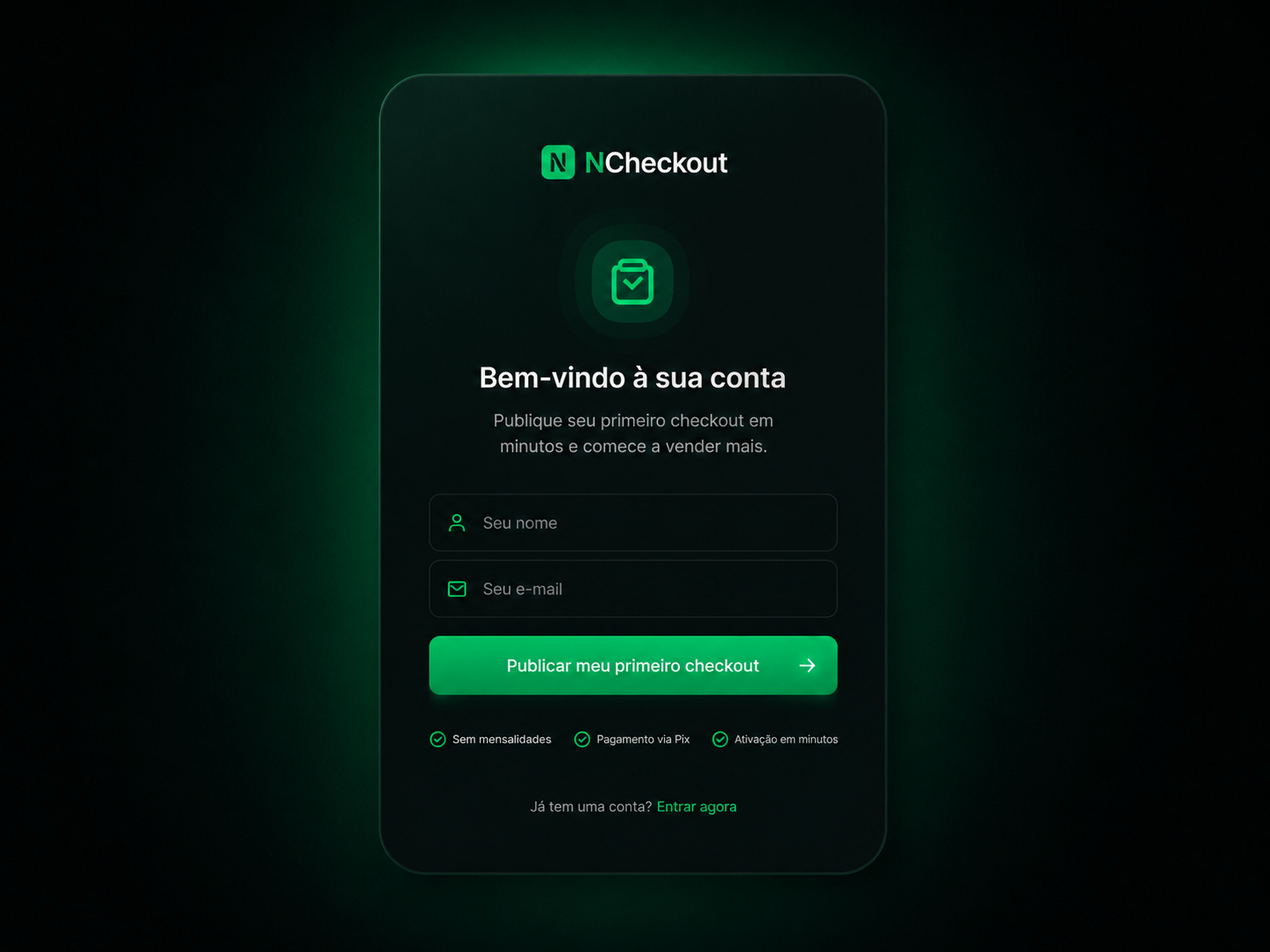 Mockup da tela de cadastro do NCheckout